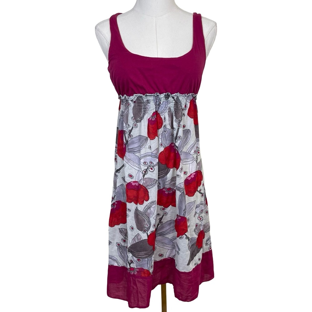 Lilka Anthropologie Floral Empire Waist Dress Womens‎ M Magenta Y2K Boho Retro